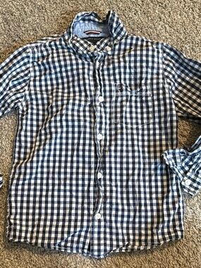 Boys Navy and White Gingham Button-Up Shirt